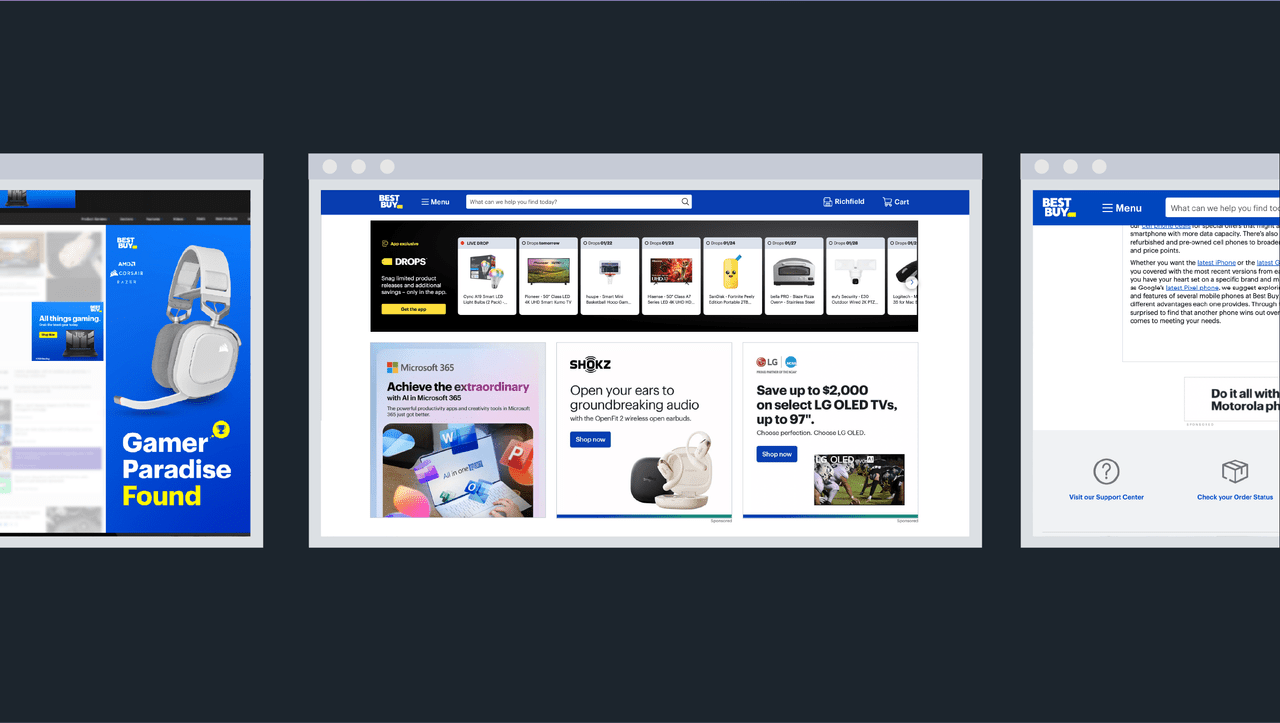 screenshots of the Best Buy website with Display Ad examples