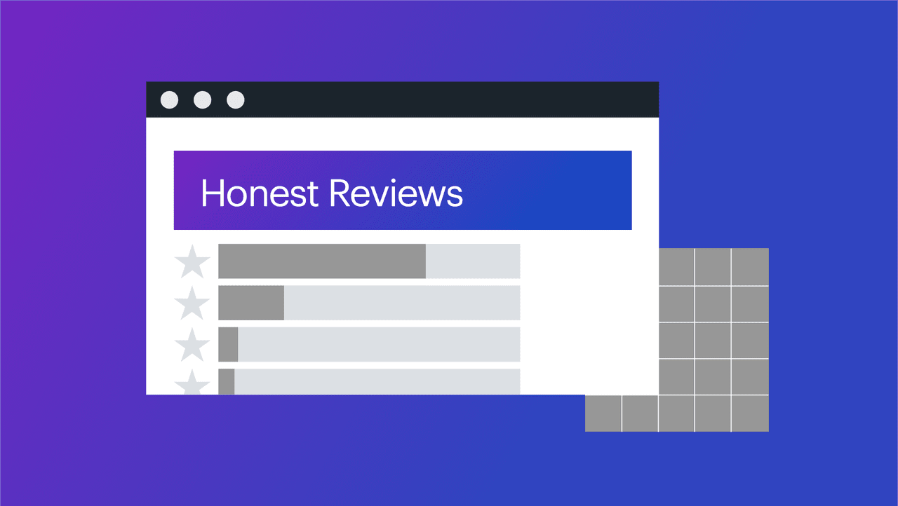 graphic depiction of product reviews, with text saying "Honest Reviews"