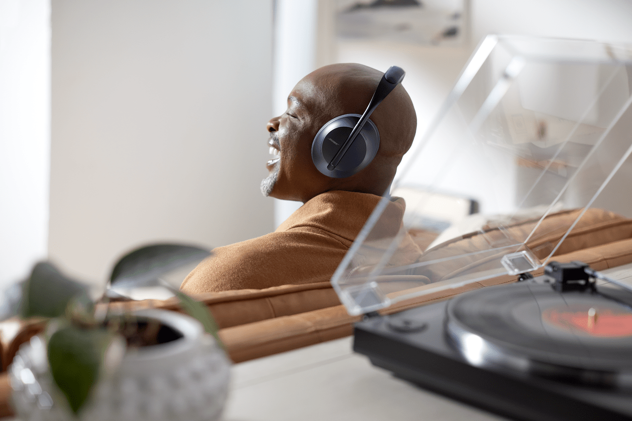 man wearing over-ear headphones
