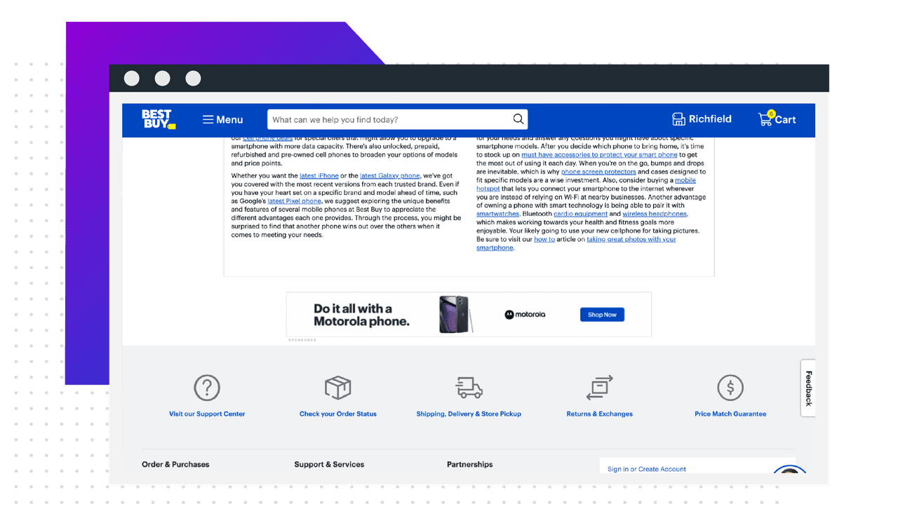 a example of a banner ad placement on the bottom of BestBuy.com