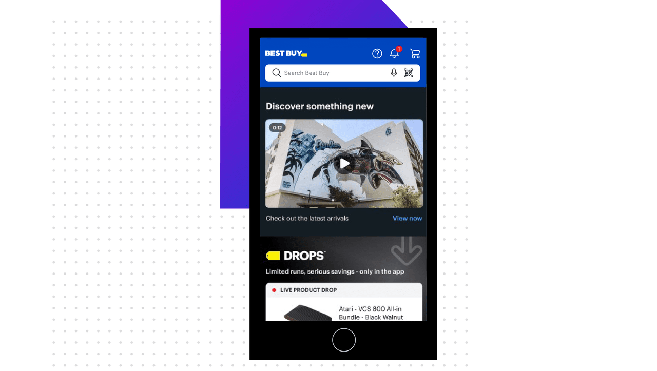 An example of the Homescreen Video placement on the Best Buy App