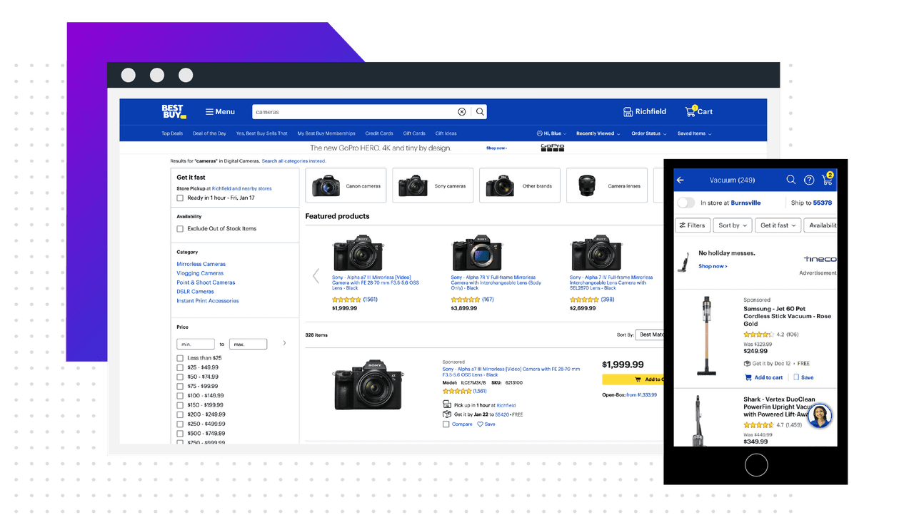 Sponsored product ad placement examples on BestBuy.com and our mobile app