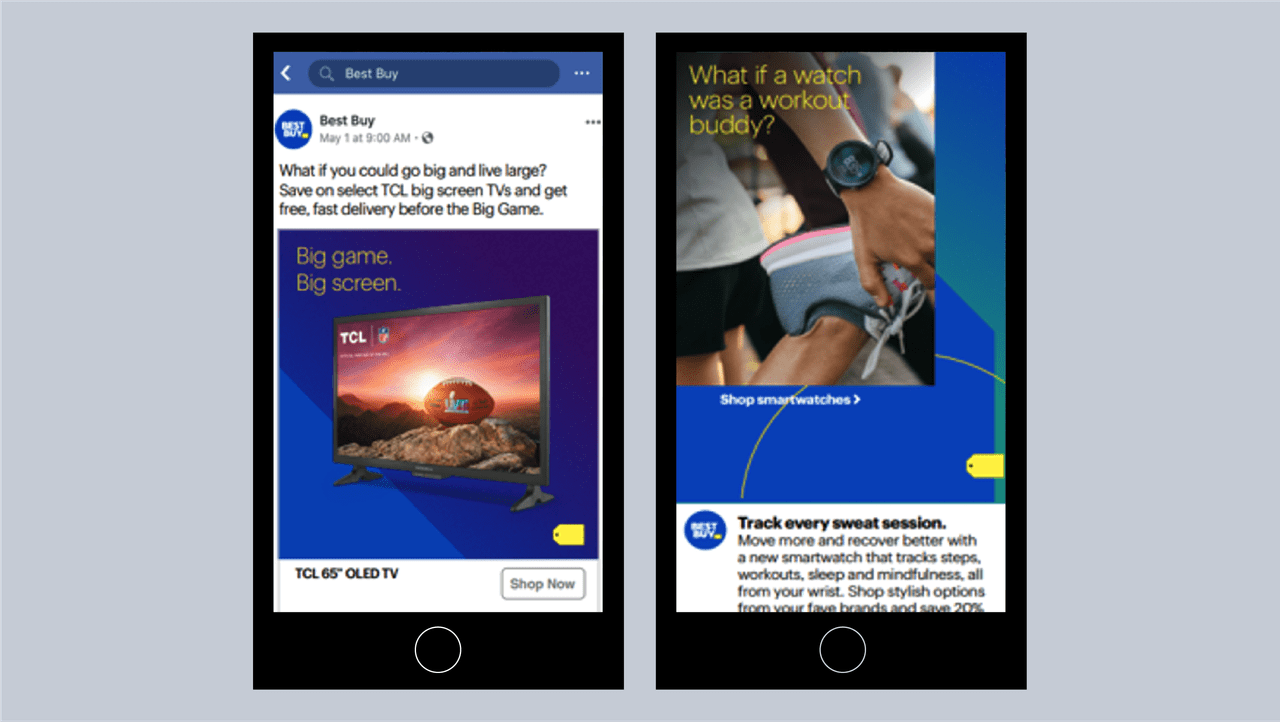 illustration of a phone with two social ad example placements
