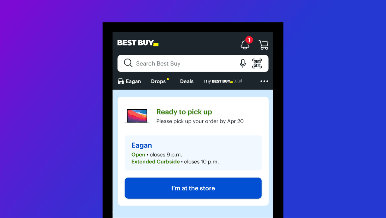 An example of our store pick-up interface in the Best Buy App
