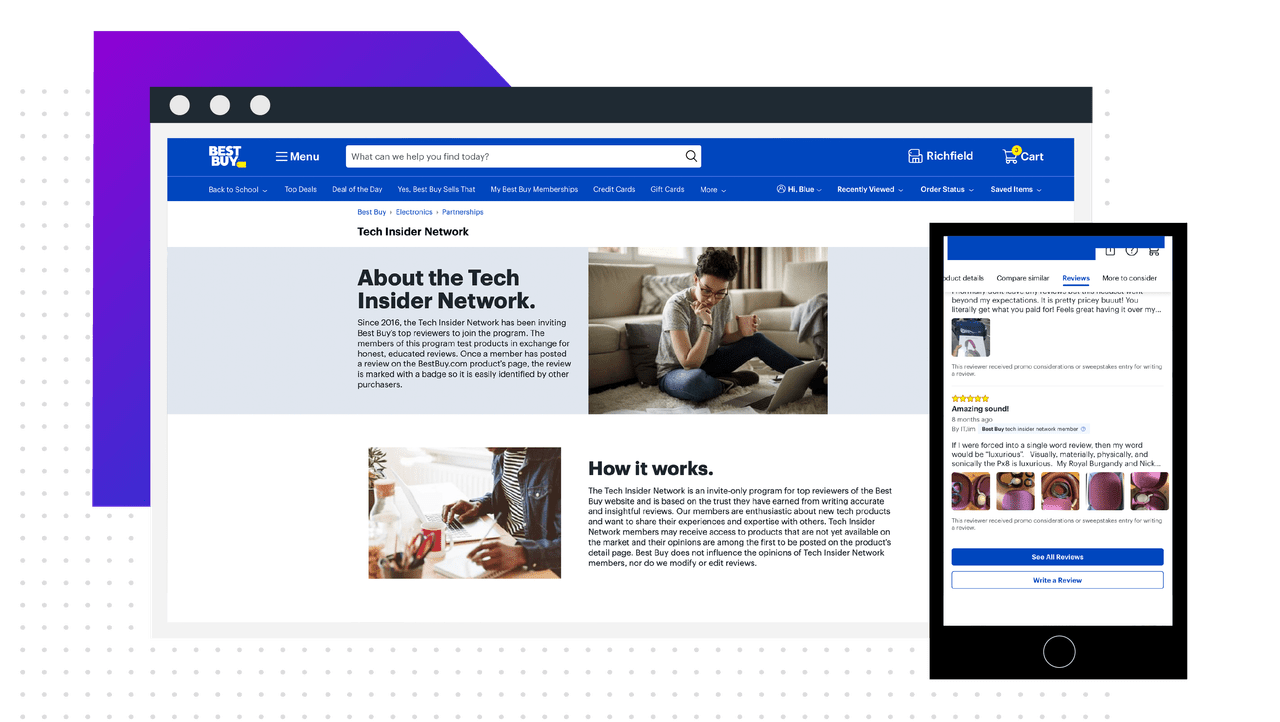 An example of a Tech Insider review and an overview of the program on BestBuy.com