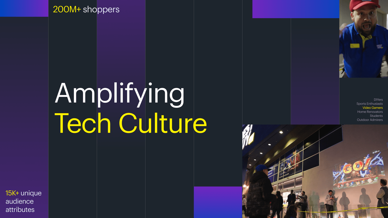 Graphic tapestry highlighting audiences and data alongside images of our midnight release event